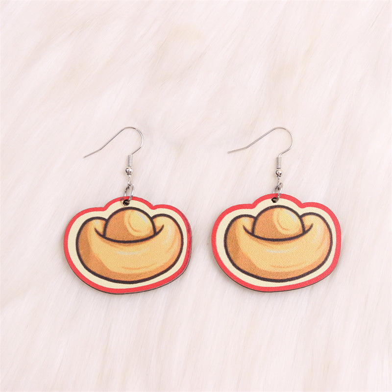 Wholesale Yuanbao Lantern Firecrackers Love Wooden New Year Earrings